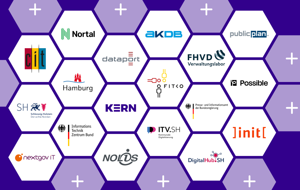 Hexagonale Grafik mit den Logos der Freunde und Partner von KERN